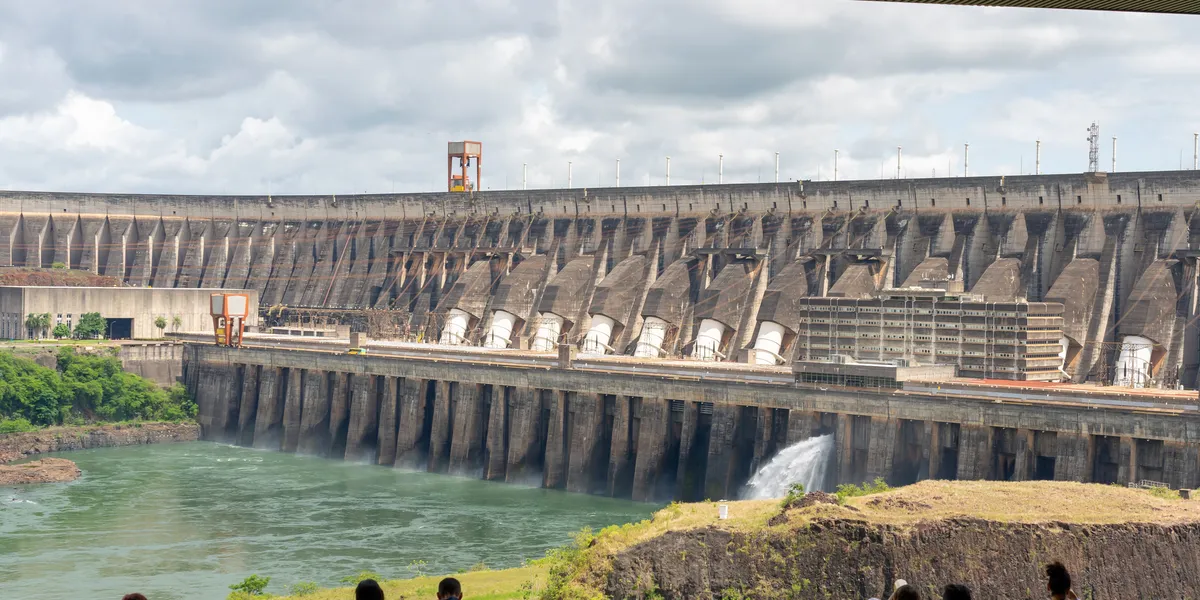 Aerial view of a hydroelectric dam