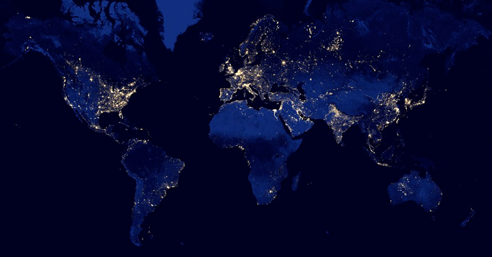 World map of city lights at night